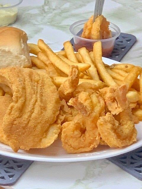1 Fish 5 Shrimp w- Fries & Bis 