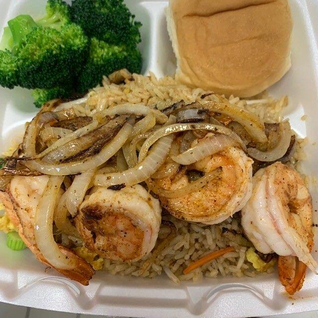 Grilled Blackened Fish & Shrimp w-veg. Fried Rice 